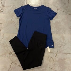 NEW set of Yoga Leggings and New Amazon Basic Blue Top, plus a Fannie pack